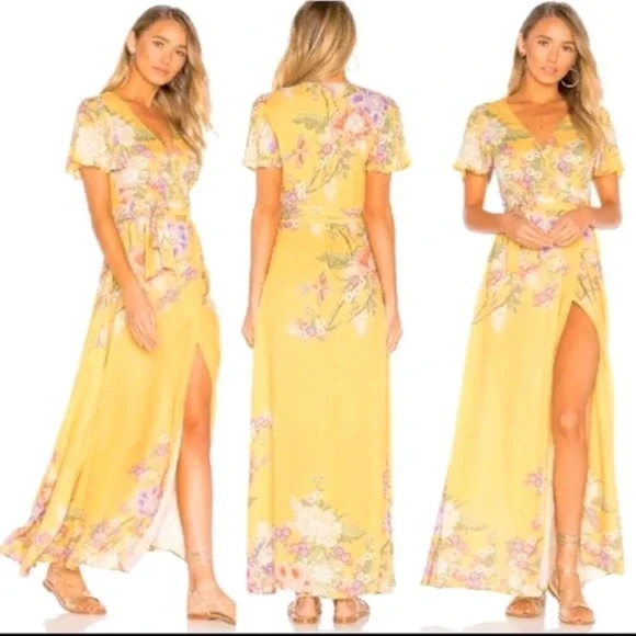 Spell and the Gypsy Blue Skies Yellow Maxi Wrap Dress Size M NWT - Picture 2 of 16